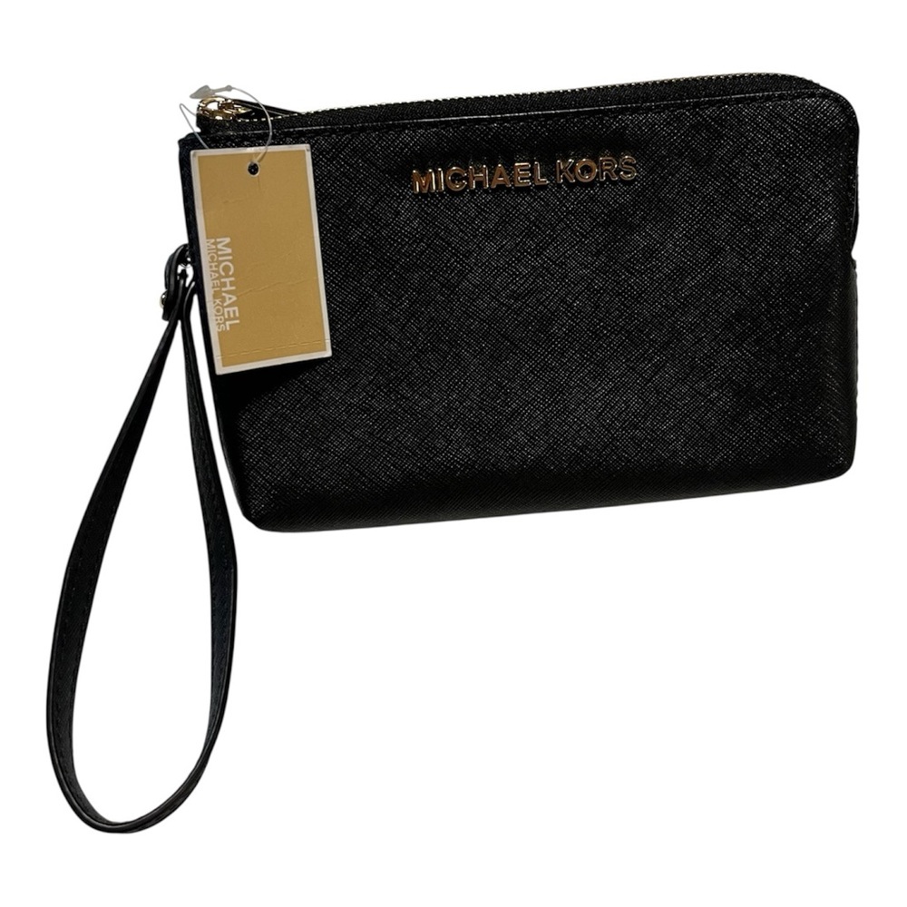 Michael Kors Black Leather Jet Set Wristlet NWT
